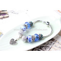 2015 new retro ladies blue beads acrylic luxury bracelet with heart pendants